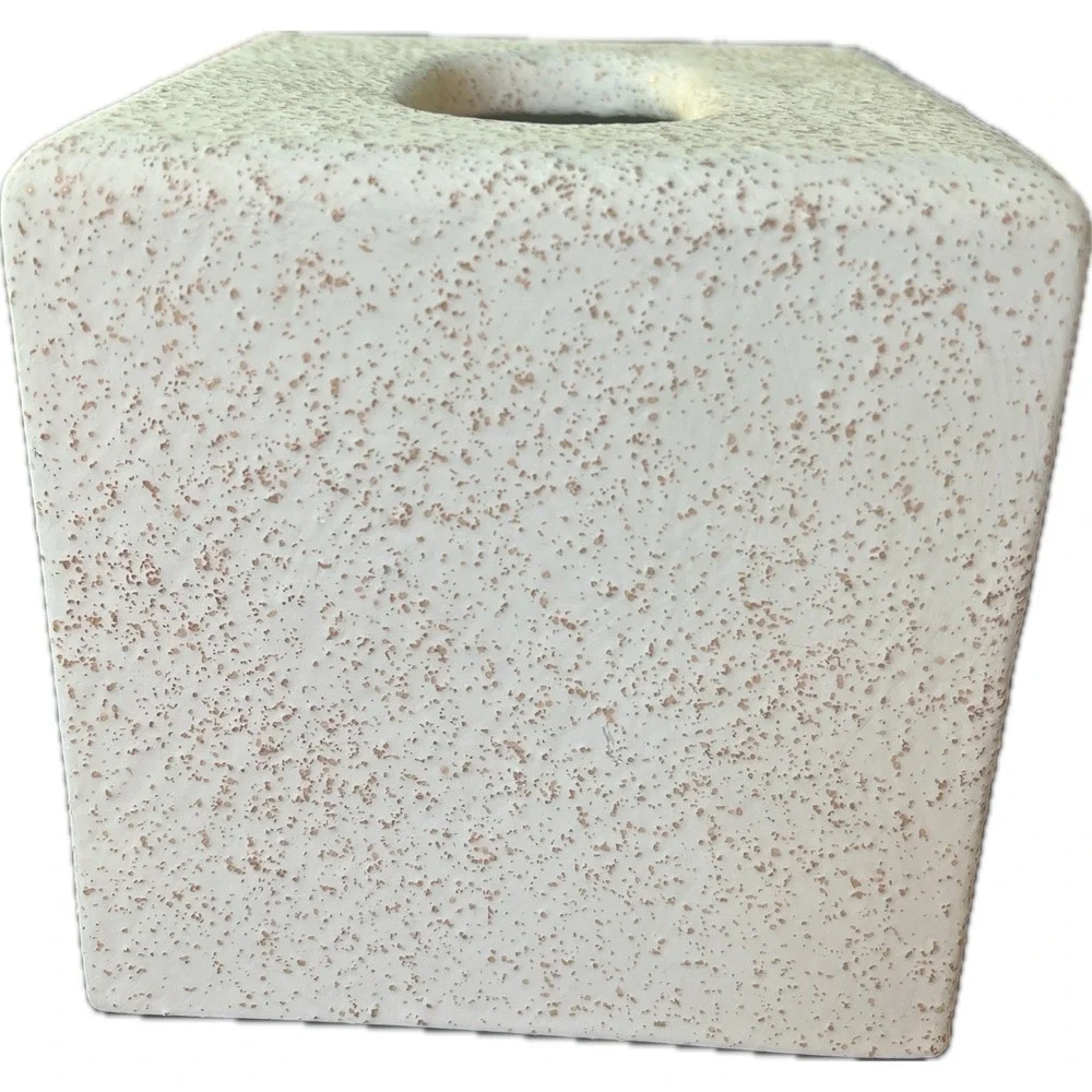 Texturized Heavy Ceramic Tissue Box Cover with Rose Vanity Decor, Artist Signed